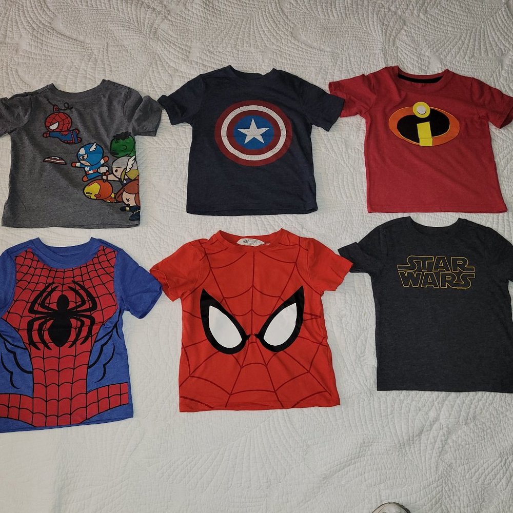Boy's Marvel, Incredibles, Star Wars t-shirt lot